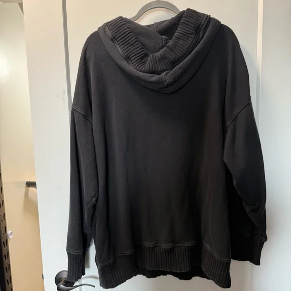 Aerie Oversized Deep V-Neck Black Hoodie Heavyweight Athleisure Neutral Pullover - Picture 4 of 5